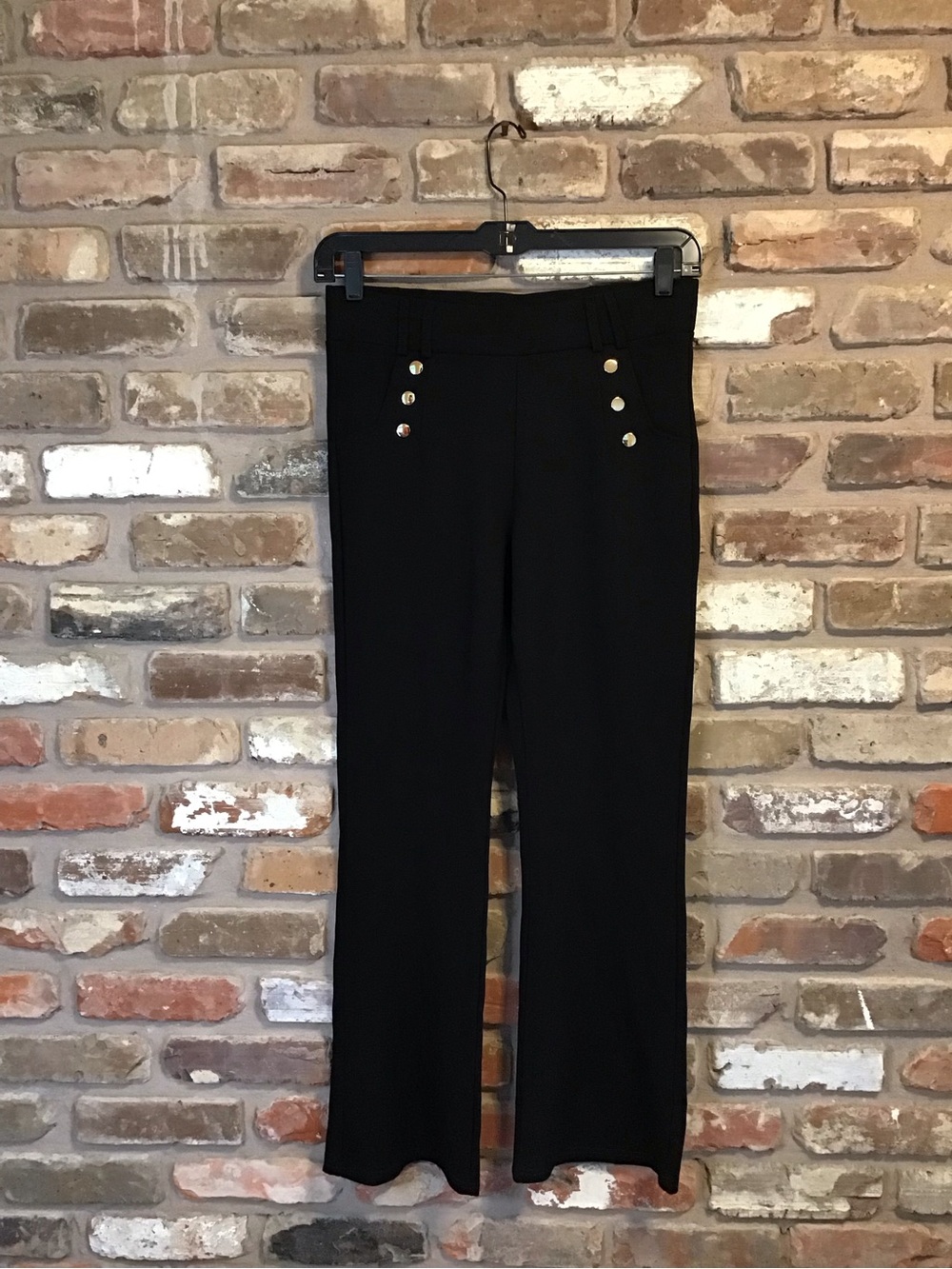 KAY UNGER Women's Black Wide-Leg Knit Pants with Gold Button Detail L - Picture 2 of 6